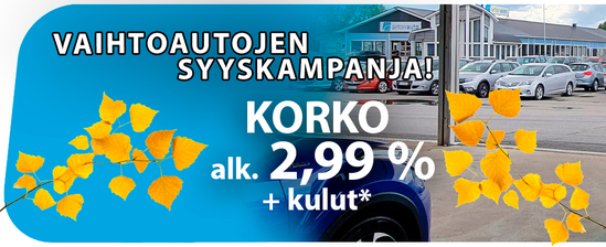 Vaihtoautoille KORKO nyt alk. 2,99 % +kulut  